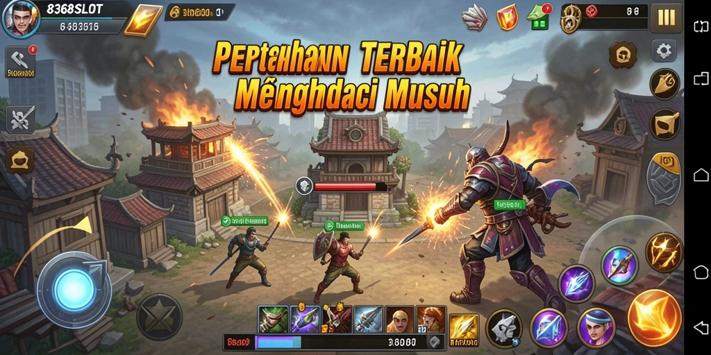 Screenshot gameplay 8368SLOT menampilkan pertarungan menara yang mendebarkan.