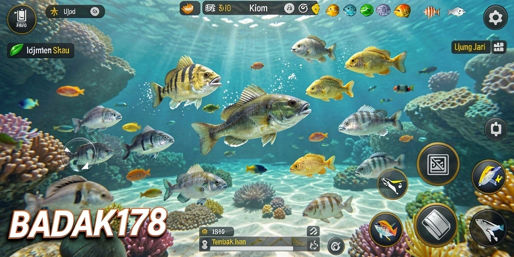 Tampilan seru gameplay BADAK178 saat berburu ikan.