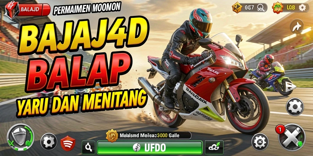 Tampilan gameplay BAJAJ4D yang penuh aksi saat balapan motor berlangsung.