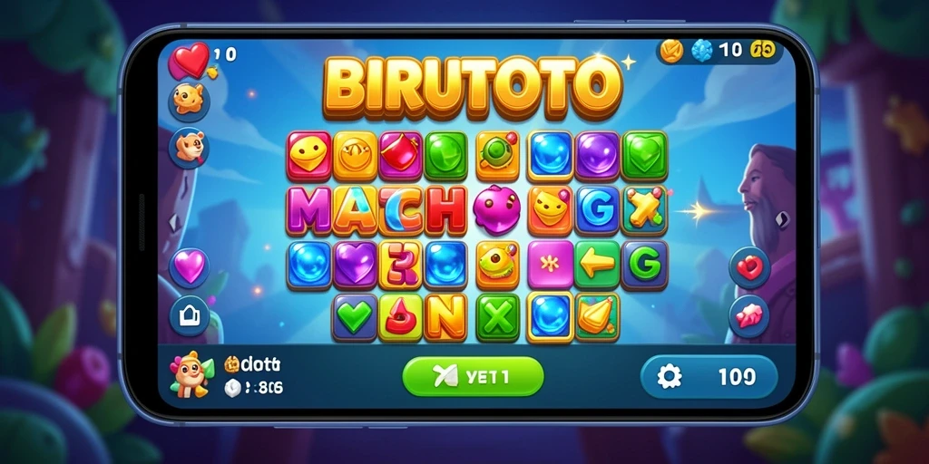 Tangkapan layar BIRUTOTO menunjukkan gameplay Match-3 yang menantang dan menyenangkan.
