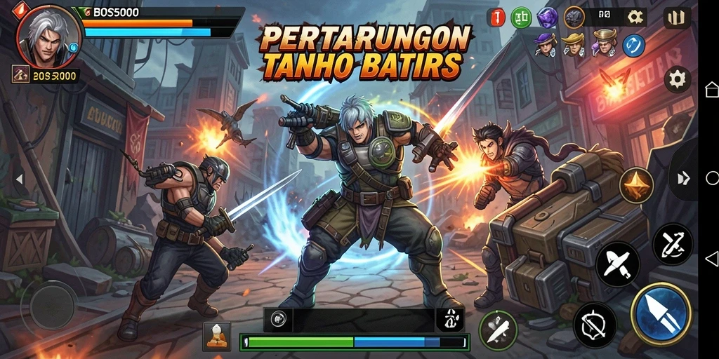 Tangkapan layar gameplay BOS5000 menampilkan aksi pertarungan yang seru.
