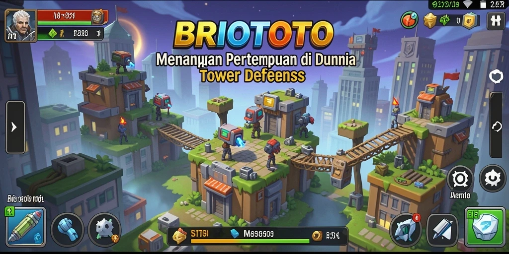 Tampilan gameplay intens dari BRIOTOTO dengan menara yang siap bertahan.