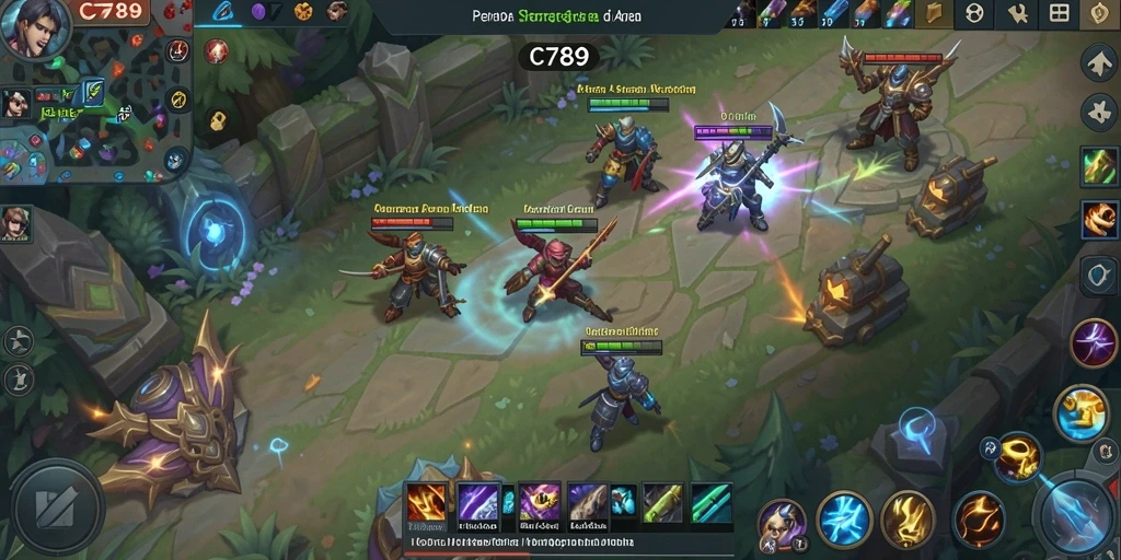 Gameplay MOBA yang seru dan strategis di C789.