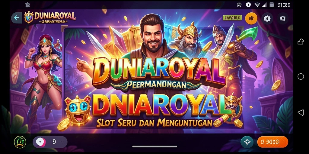 Gameplay DUNIAROYAL menampilkan gulungan slot yang penuh warna dan seru.