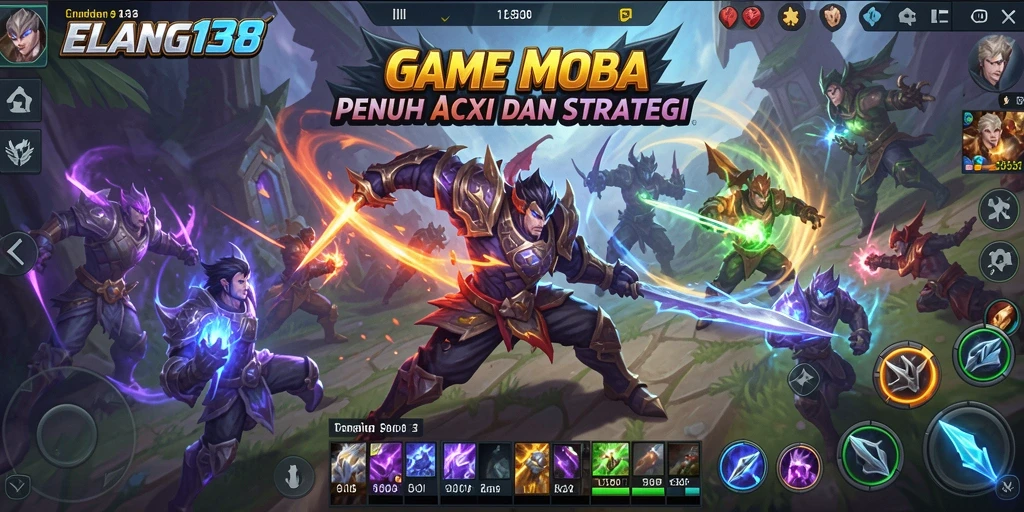 Tampilan gameplay seru dalam arena pertarungan MOBA.