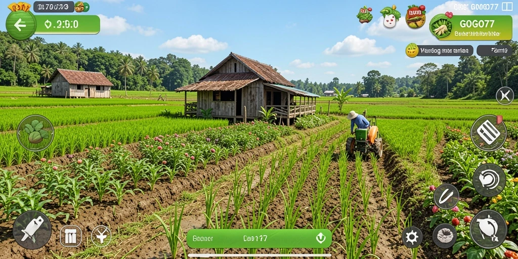 Tampilan gameplay GOGO77 yang seru saat bertani di ladang.