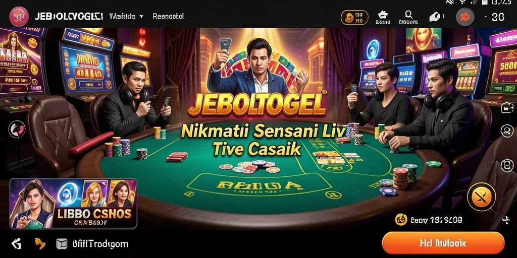 Screenshot JEBOLTOGEL menampilkan dealer langsung dan permainan kasino yang mendebarkan.