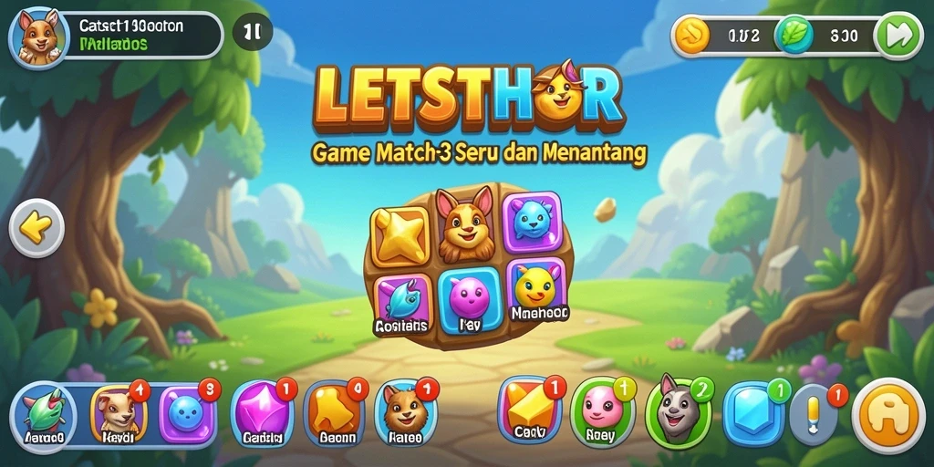 Tangkapan layar gameplay LETSTHOR menampilkan serunya permainan Match-3.