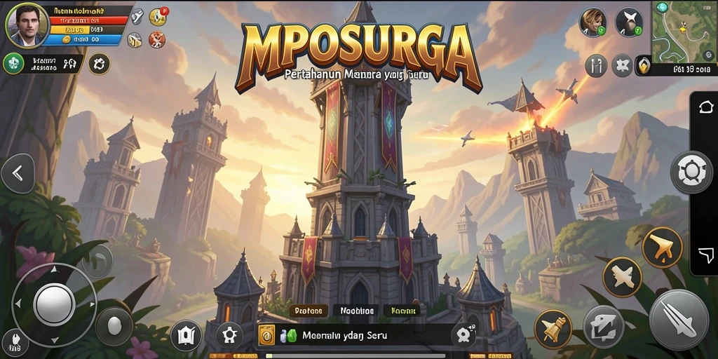 Menampilkan pertahanan menara yang strategis di gameplay MPOSURGA.