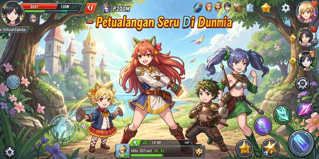 Screenshot gameplay P200M yang menunjukkan petualangan seru di dunia Anime.