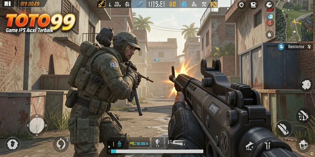 Tangkapan layar gameplay TOTO99 menampilkan pertempuran FPS yang mendebarkan.