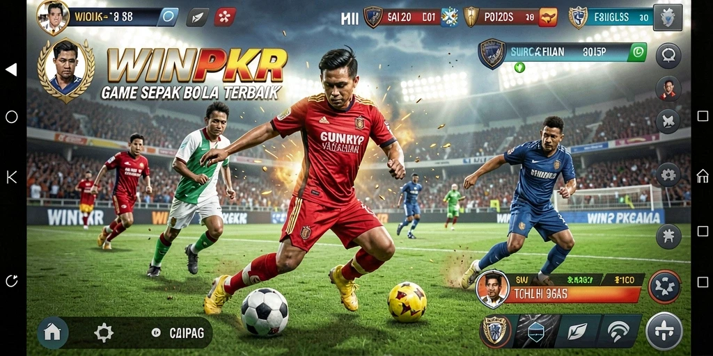 Tampilan gameplay WINPKR yang menarik dan penuh aksi sepak bola.