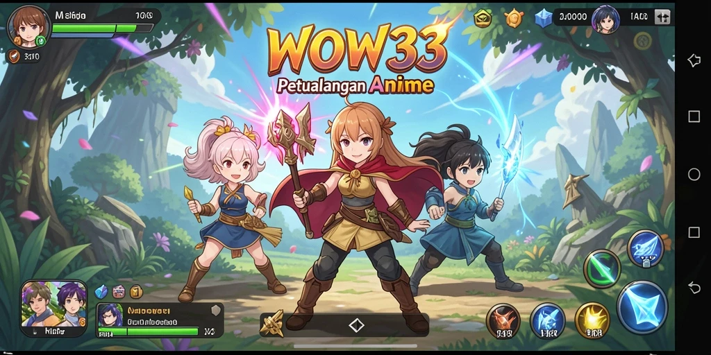 Tangkapan layar menunjukkan pemain bertarung dengan karakter anime favorit.